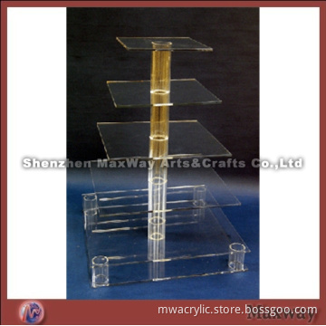 Clear Square Promotional Acrylic 5 Tiers Tower Wedding Party Cup Cakes Display Stand